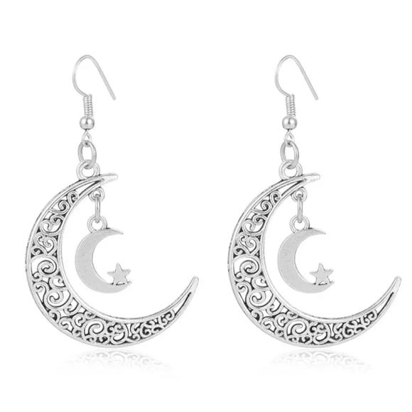 Jewelry - Vintage Fashion Earrings Hollow Star Moon Earrings Women's Earrings